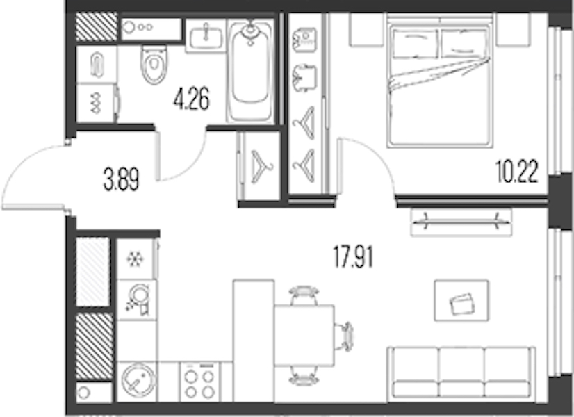 1-комнатная квартира 36.28 м², 2/10 эт., ЖК «LEGENDA Васильевского»